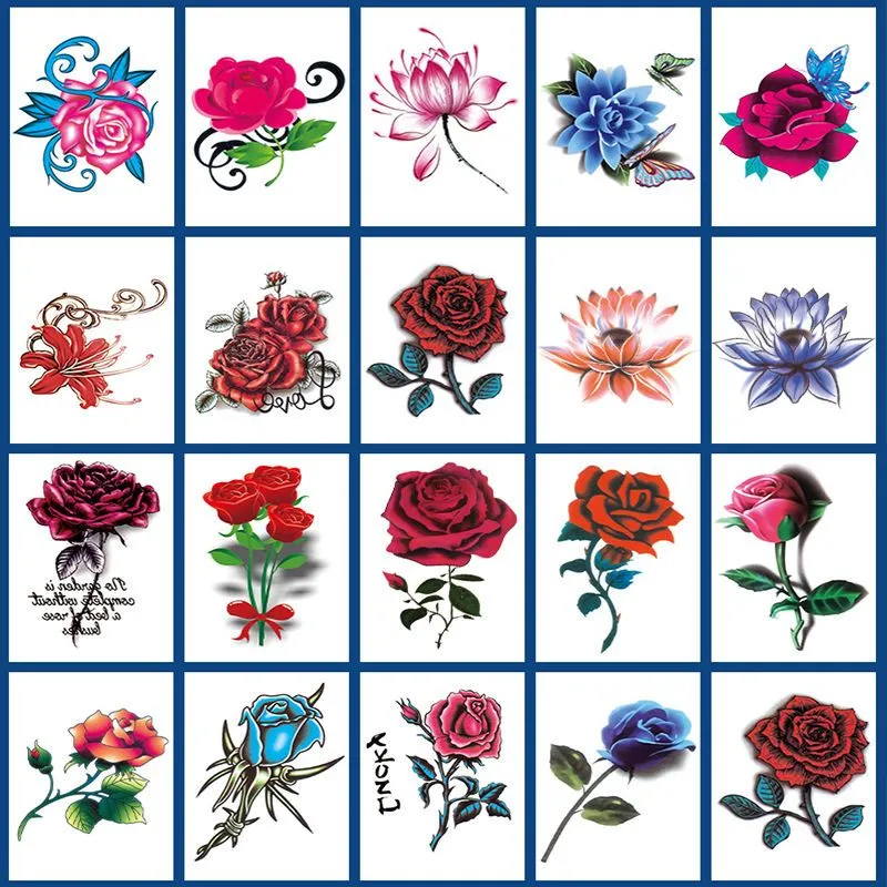 女生脚踝小尺寸花朵纹身贴3d防水女持久逼真胸部腿部玫瑰花可洗