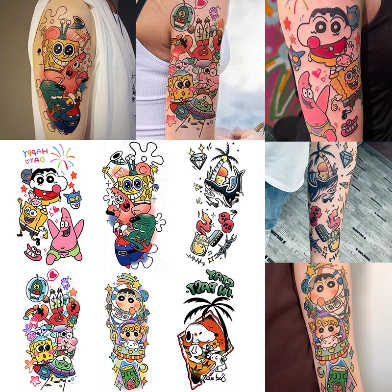 oldschool拼接花臂彩色纹身贴纸爆款卡通持久防水ins酷潮男女可洗