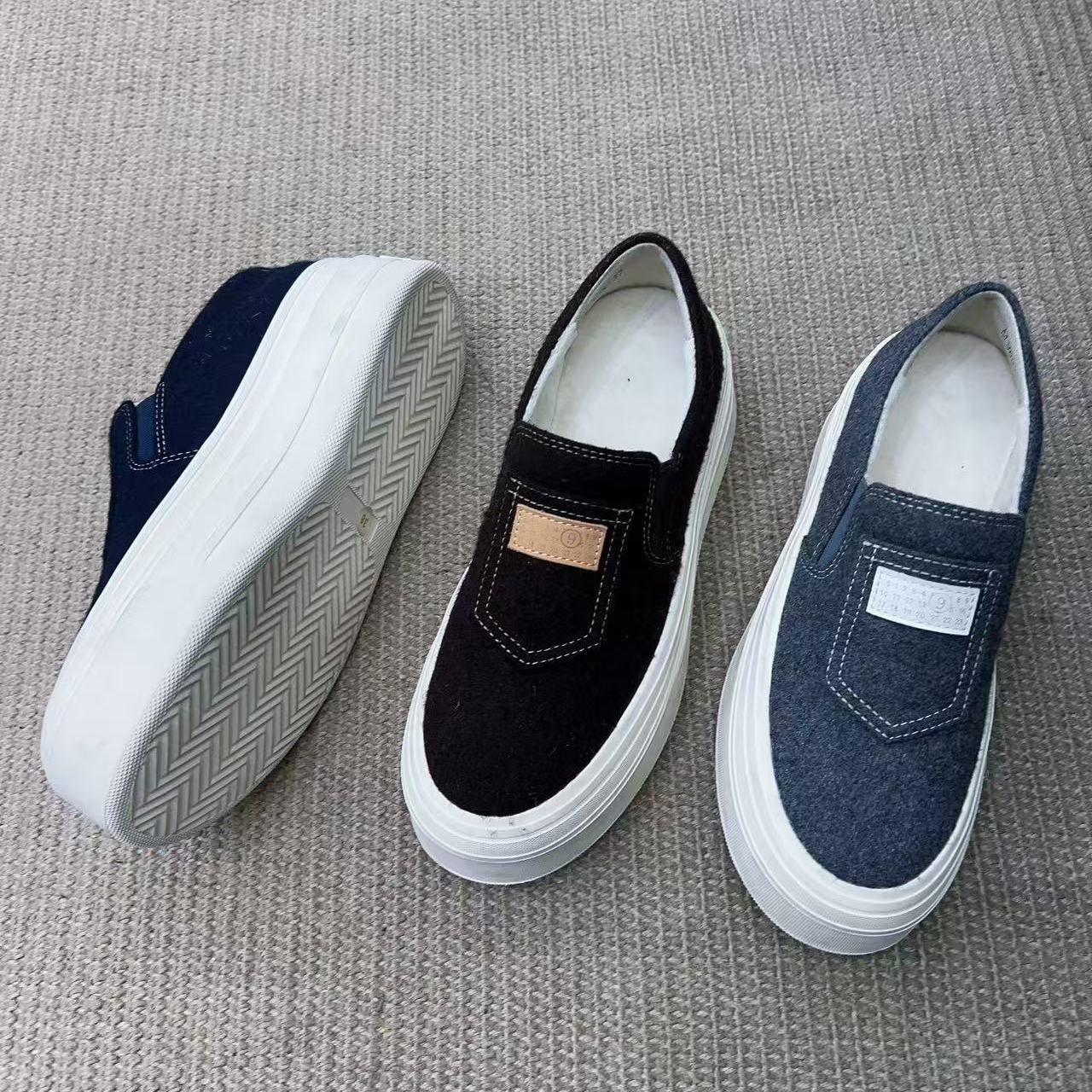 巴黎 潮奢女士松糕底绒面女鞋懒人鞋休闲板鞋乐福鞋