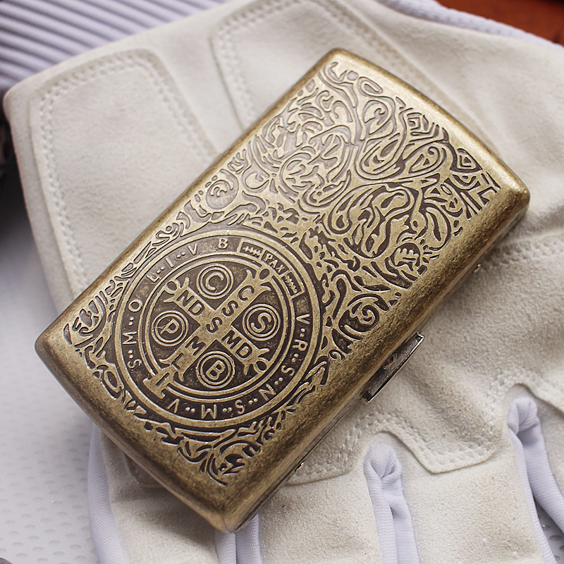 高档新款细烟仿古铜色金属烟盒香烟储存盒翻盖个性便携超薄礼品