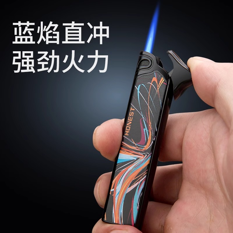 百诚逸云打火机充气防风直冲打火机超薄纤细小巧便携款彩印男送礼
