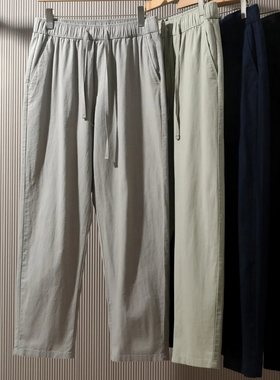 棉麻透气宽松直筒松紧腰休闲长裤