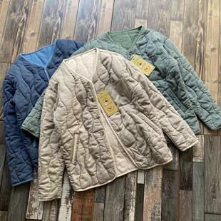 外贸美式复古绗缝棉服无领丝棉保暖外套轻便小棉袄夹克棉服男潮