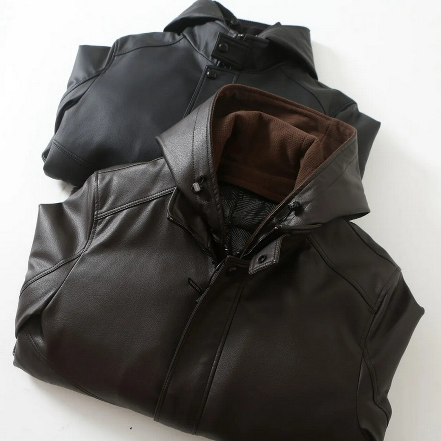 鸭绒抗寒保暖连帽皮衣夹克羽绒服