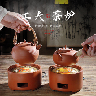 棉小城围炉煮茶壶烧水壶潮州砂铫壶红泥传统老式电炉丝工夫煮茶炉