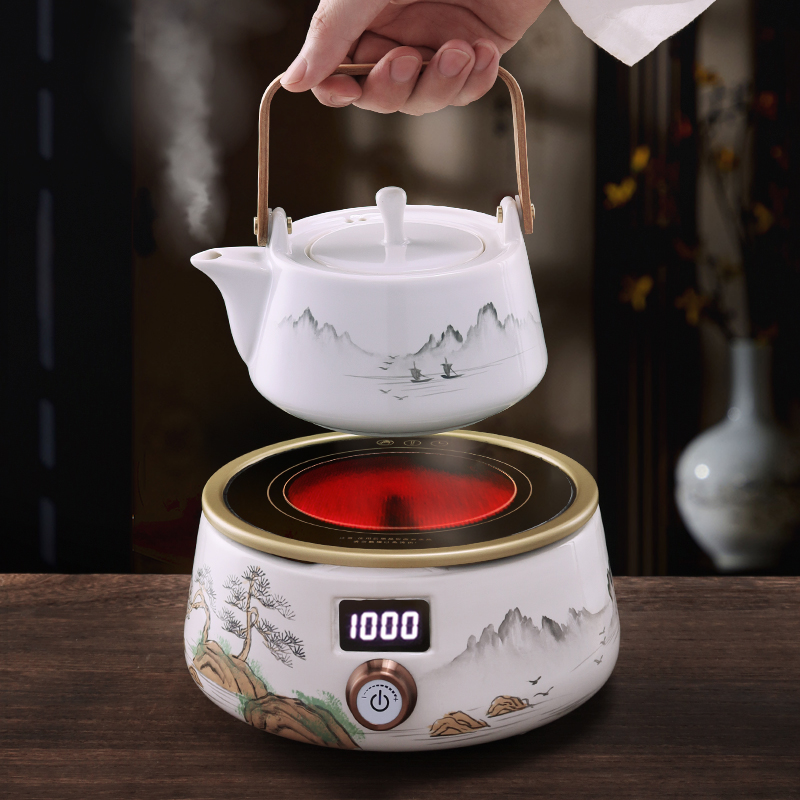 手绘电陶炉煮茶器白泥陶瓷煮茶壶