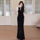 黑色晚礼服裙女宴会气质高端轻奢小众年会主持人成人礼高级感鱼尾