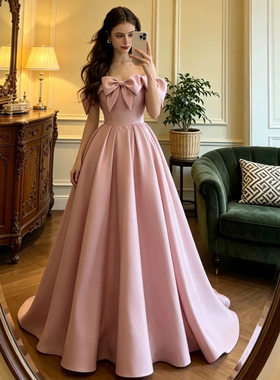 粉色晚礼服女成人礼生日宴会订婚连衣裙胖mm大码公主风新娘敬酒服