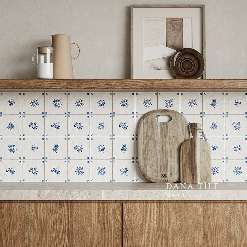 蓝色全瓷手工砖法式复古花砖