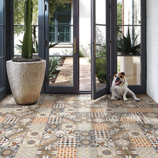 黄色复古花砖厨房卫生间浴室墙砖阳台玄关庭院防滑地砖赤贫风瓷砖