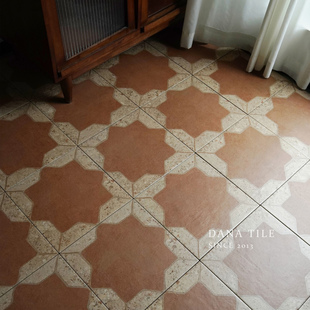 中古风复古棕色仿陶土花砖厨房卫生间阳台庭院地砖民宿咖啡厅瓷砖