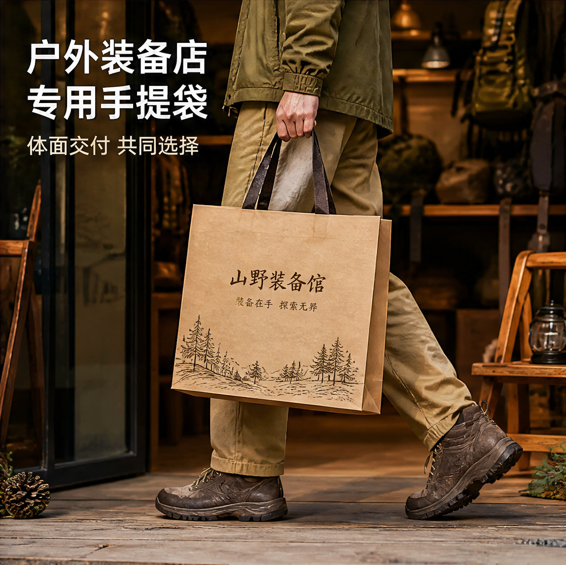 户外装备纸袋手提袋加厚大容量包装袋定制旅行徒步打包袋礼盒袋子