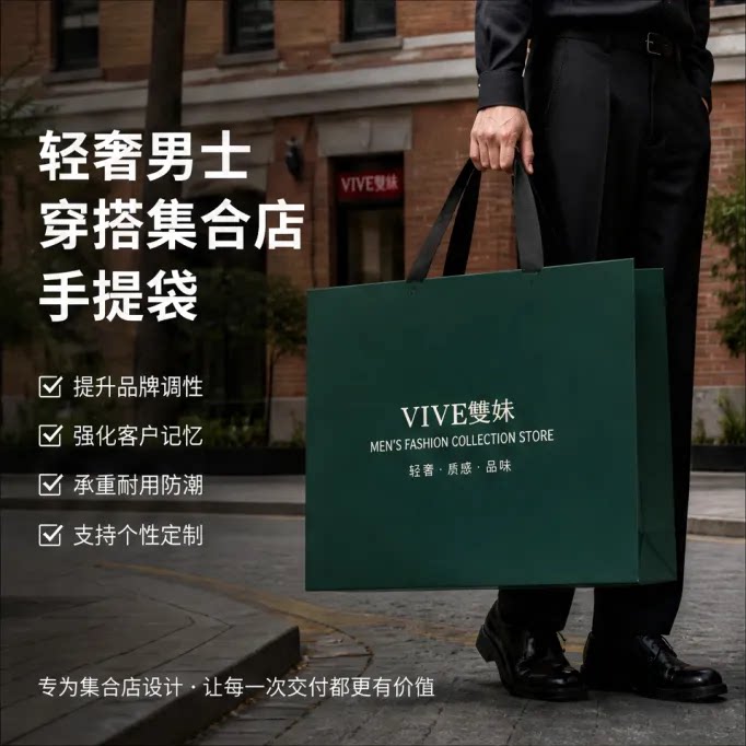 轻奢男士穿搭服装店手提袋男装购物袋正装西装手拎袋定制伴手礼袋