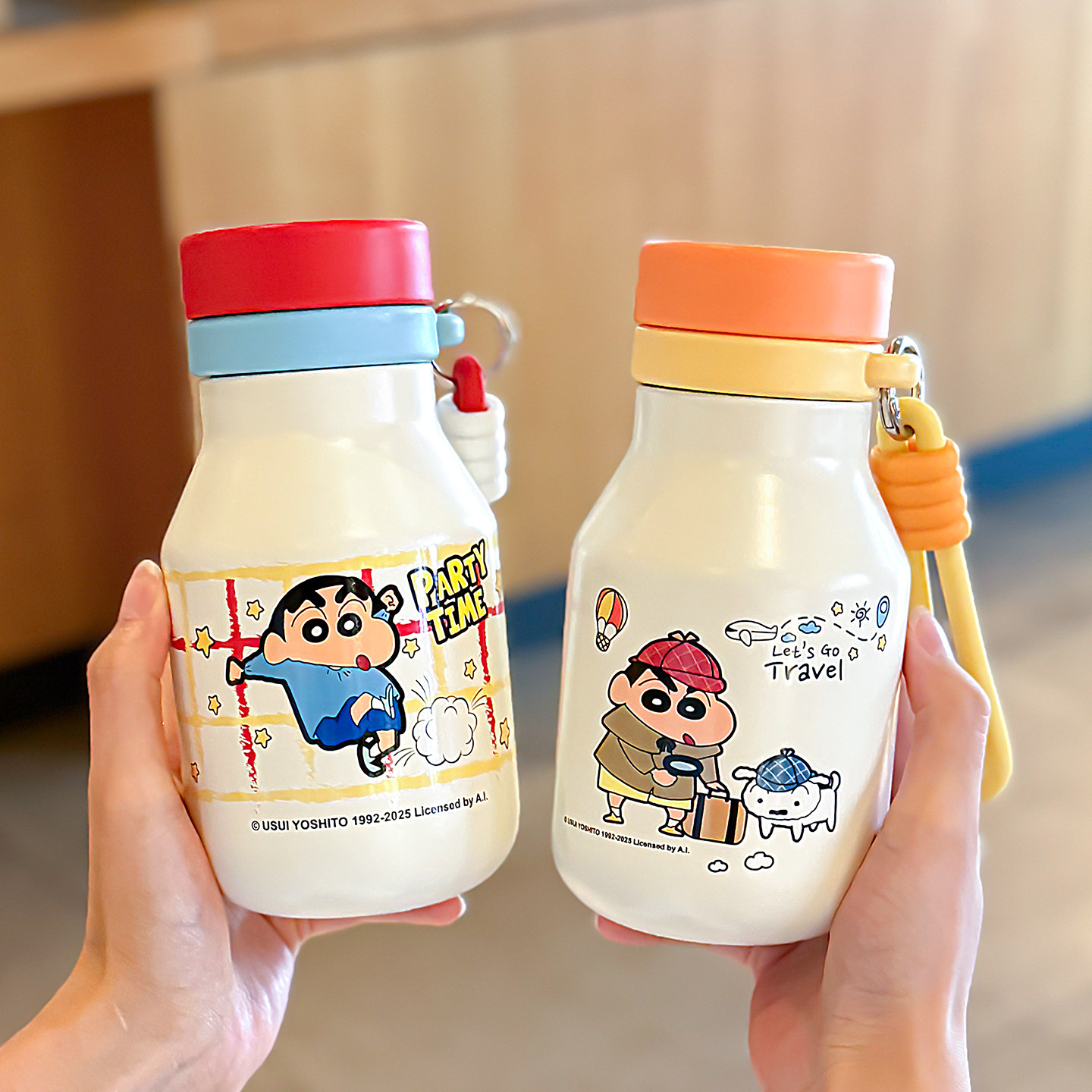 蜡笔小新联名保温杯儿童手提便携式316不锈钢牛奶瓶小学生专用壶