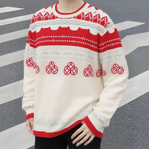 李宁2025冬季新款男子百搭潮流中国文化系列故宫联名套头编织衫