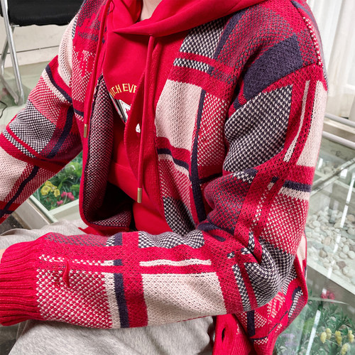 李宁日进斗金毛衣男2025春季新款潮流红色宽松时尚卫衣AMBV029