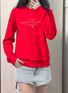 李宁2026马年新年日进斗金系列红色宽松运动圆领舒适卫衣AWDW106