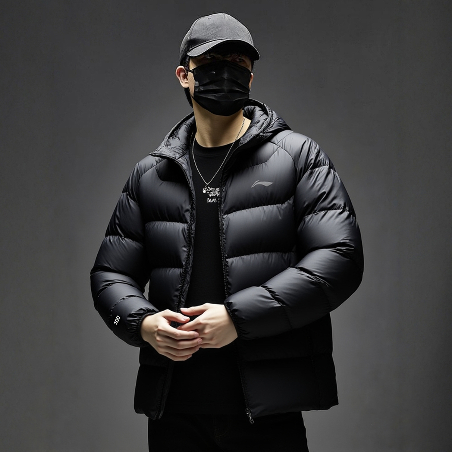 李宁系列2025冬季新款男子黑色时尚潮流百搭舒适运动健身羽绒服