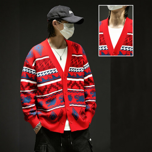 李宁2025冬季新款男子运动休闲编织衫宽松拼色无帽开衫舒适针织衫