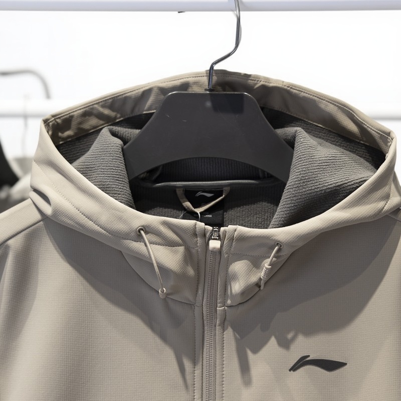 李宁加绒保暖防泼水连帽运动风衣男子2024秋冬季健身外套AFDU529