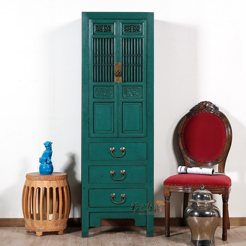 新中式书柜复古实木立柜彩漆榆木家具镂空框架茶柜明清仿古陈列柜,住宅家具,单个书柜,淘宝优惠券,粉丝福利购,淘宝优惠卷