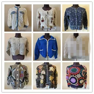 A34vintage古着毛衣女开衫 外套复古宽松慵懒风童趣卡通针织衫