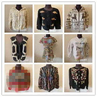 A35vintage古着毛衣女开衫宽松百搭复古慵懒风刺绣绣花长袖上衣