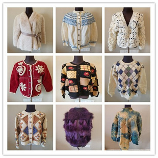 A32vintage古着毛衣女装外套复古宽松慵懒风百搭松弛风长袖针织衫