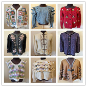 A6中古风复古提花毛衣女外套宽松慵懒风针织衫 上衣 单排扣常规款