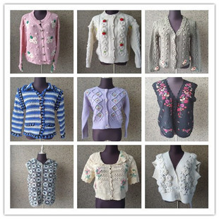 上衣 复古宽松慵懒风针织衫 B436vintage古着毛衣开衫 外套女秋冬款