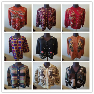 上衣 复古宽松慵懒风针织衫 A170vintage古着毛衣开衫 外套女秋冬款