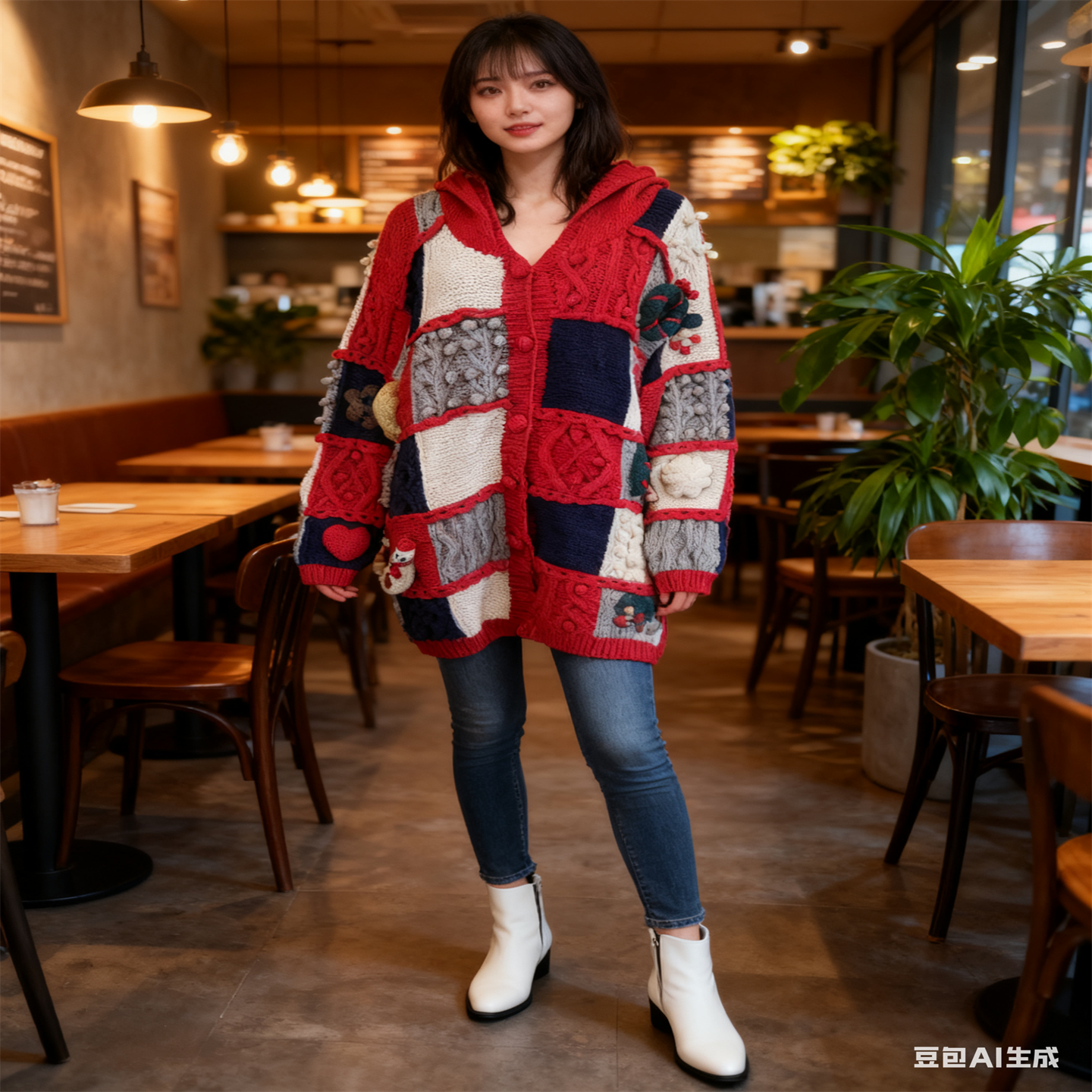 A18复古拼接风连帽开衫毛衣女红色费尔岛风针织外套,女装/女士精品,毛衣,淘宝优惠券,粉丝福利购,淘宝优惠卷