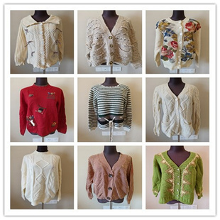 B139vintage古着复古毛衣女秋冬开衫 宽松百搭慵懒风针织外套