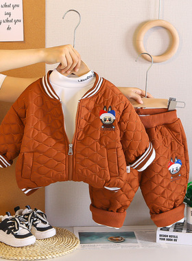 品牌三折特价撤柜男童加绒加厚棉服外套卡通洋气三件套 JH255205