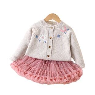 特价 女童毛衣秋季 韩系女宝宝手工花朵刺绣针织开衫 裙子 撤柜童装