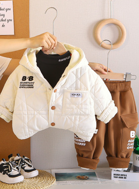 品牌三折特价撤柜男童保暖洋气运动装加绒加厚连帽三件套JH255204