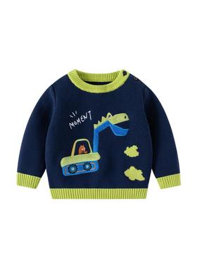 2折清仓特价撤柜童装恐龙挖挖机加厚款毛衣秋冬A类纯棉BD875