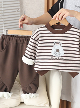 品牌三折特价撤柜小熊0-4岁男女童休闲款加厚夹棉两件套 XB255202