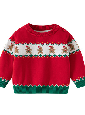 品牌三折特价撤柜红色欧美圣诞针织毛衣A类纯棉加厚儿童毛衣BD948