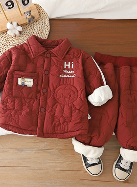 品牌三折特价撤柜0-4岁男女休闲加厚夹棉保暖两件套秋冬 XB255203