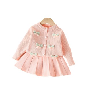 毛衣2024秋冬女宝宝洋气针织毛衣套裙潮 蝴蝶结开衫 特价 撤柜童装