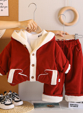 品牌三折特价撤柜男童宝宝棉衣保暖外套三件套加绒加厚款JH255206