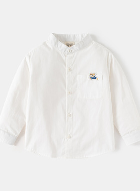 特价撤柜童装春款男童新款棉质立领白色长袖衬衫衬衣上衣tx2656