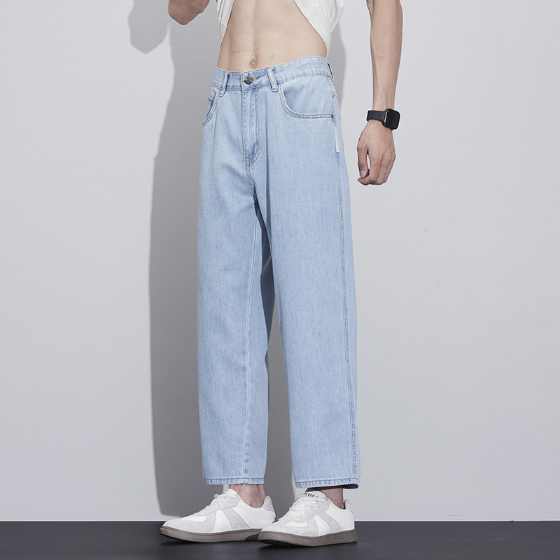 2026新款浅蓝宽松男直筒牛仔裤图片