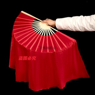 星星之火舞蹈扇双面纯红真丝红橙黄长稠扇三色渐变跳舞扇开场舞道