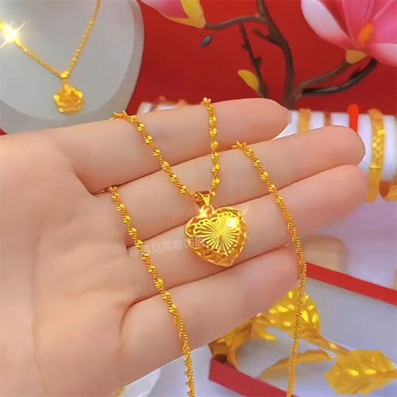 项链女款不掉色永久双面镂空爱心吊坠可水洗轻奢小众高级锁骨链女