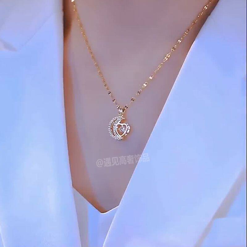 灵动心月钛钢项链女金色可水洗永久不掉色轻奢小众高级简约锁骨链