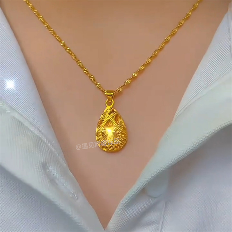 金色镂空水滴项链女款不掉色永久可水洗2025年新款古风气质锁骨链