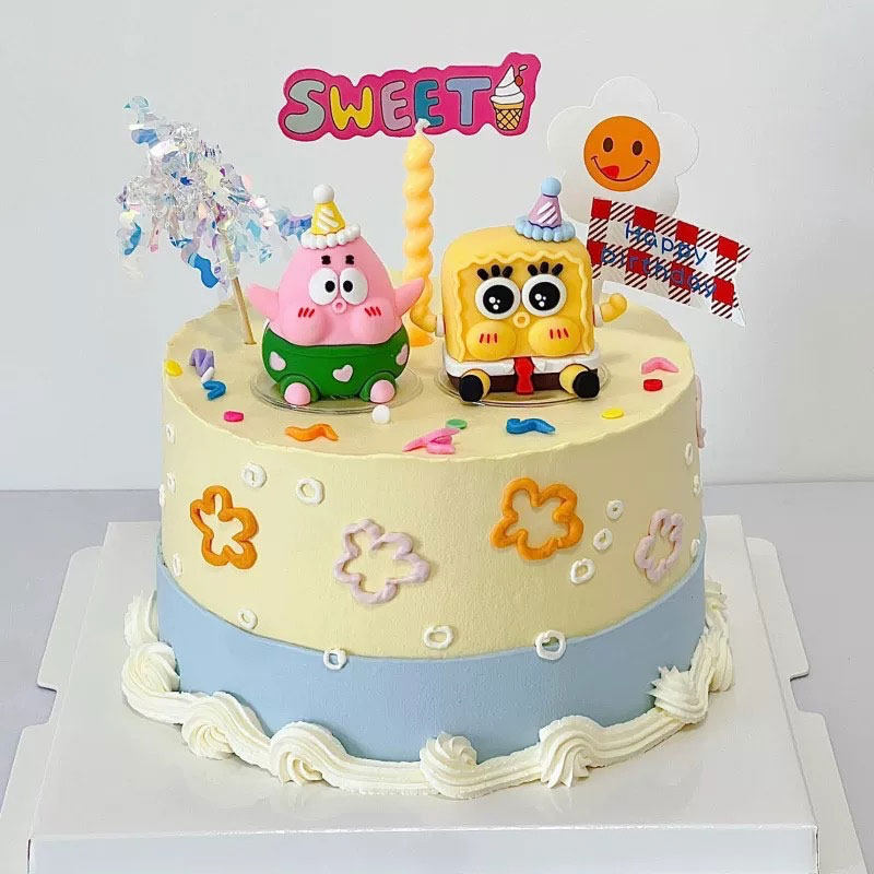 海绵宝宝派大星蛋糕装饰摆件ins风卡通可爱插牌雨丝生日装扮插件,节庆用品/礼品,节日装扮用品,淘宝优惠券,粉丝福利购,淘宝优惠卷