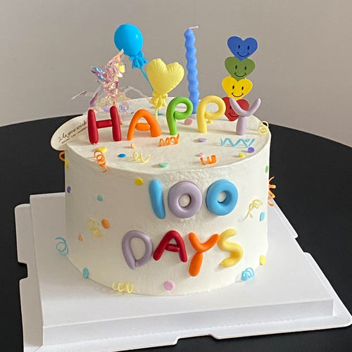 网红软胶happy100days字母蛋糕装饰插件满月百天生日爱心气球摆件